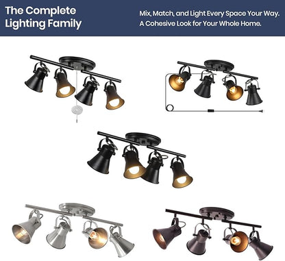 4-Light Brown Track Lighting Fixtures Ceiling, Directional Ceiling Spotlight with 4 Rotatable Heads, Modern Industrial Flush Mount Ceiling Light for Kitchen Island, Dining Room, Hallway