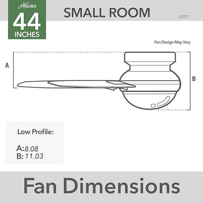 Hunter 44 inch Indoor Ceiling Fan with LED Light and Remote Control - Modern Ceiling Fan, Low Profile Mount, 4 Blades, For Bedroom, Living Room, or Kitchen, Quiet - Dempsey 51757, Matte Silver