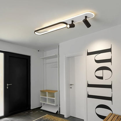 47.24In Modern LED Ceiling Light with 2 Spotlights 60W Black Linear Flush Mount Light Fixture with Remote Dimmable(3000-6000K) Long Kitchen Ceiling lamp for Living Room Bedroom Laundry Room