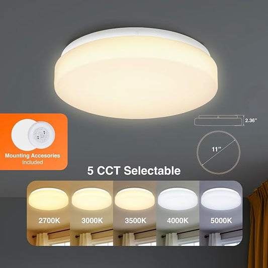 Sylvania 11" Frameless Round LED Ceiling Light, 24W, 5 Color Temperature Selectable (2700/3000 / 3500/4000 / 5000K), Dimmable, 1800 LMS, with Mounting Accessories - 1 Pack (67083)