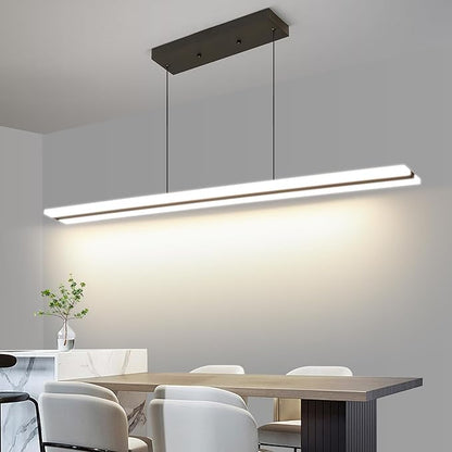 Mikeru Acrylic Linear Pendant Light Dimmable,Modern LED Black Chandelier Fixtures Hanging, Color Temperature and Height Adjustable Table Light for Dining Room, Kitchen, Island 39IN