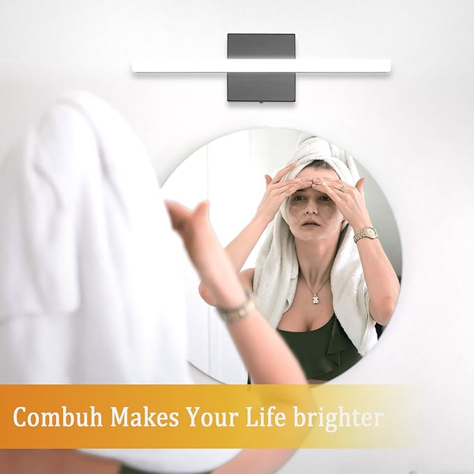Combuh 2 PackLED Bathroom Vanity Light Bar 16 Inch 9W Black IP44 Over Mirror Lighting Fixture Wall Sconces Indoor Modern Cool White 6000K