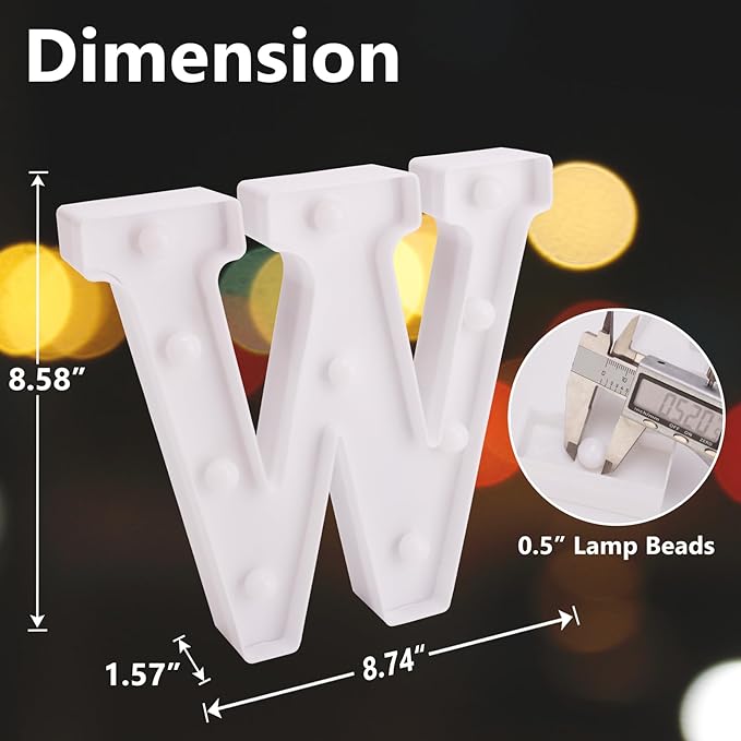 LED Marquee Sign Light Up Letters, Alphabet Light Up Letters Sign, Battery Powered LED Letter Lights for Night Light, Wedding, Birthday, Party, Christmas or Home Decor (Letter W)