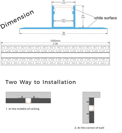 6Pack 3.3FT/1 Meter Plaster-in LED Drywall White Aluminum Channel with Milky Diffuser and End Caps,Recessed Aluminium LED Profile with Flange for 5-12mm Strip Lights