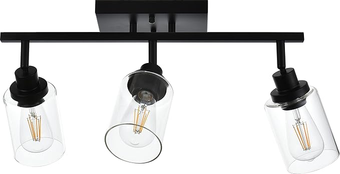 MELUCEE 3 Light 20.5 Inch Bathroom Vanity Light Black Track Lighting Fixtures Ceiling, Vanity Lighting Fixtures with Rotatable Track Head for Hallway Porch Foyer Bath Storage, Clear Glass Shade