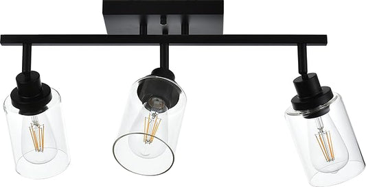 MELUCEE 3 Light 20.5 Inch Bathroom Vanity Light Black Track Lighting Fixtures Ceiling, Vanity Lighting Fixtures with Rotatable Track Head for Hallway Porch Foyer Bath Storage, Clear Glass Shade