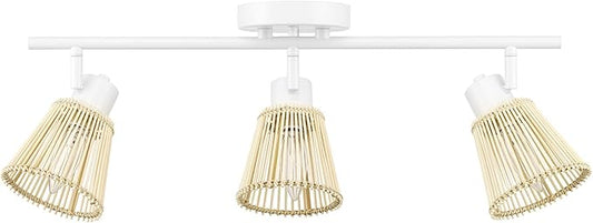 GLOBE Electric 64000043 22" 3-Light Track Lighting, Matte White, Bamboo Shades, Pivot Shade, Ceiling Light, Track-Light Heads, Kitchen Lights, E12 Socket