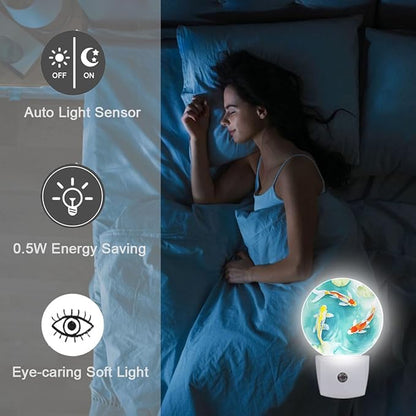 Fish Pond Night Light Plug Into Wall Auto Led Sleep Round Lamp for Living Room Hallway Stairs