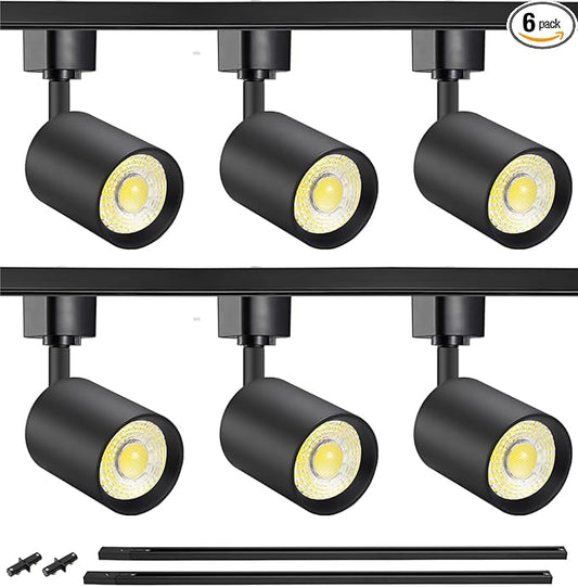 VANoopee 6-Light LED Track Lighting Kit with 6.6FT H Type Track Rails, Dimmable Track Light Heads Bright Ceiling Spotlight Fixture for Kitchen Accent Art, 3000K Warm White, No Flicker 10W 800lm Black
