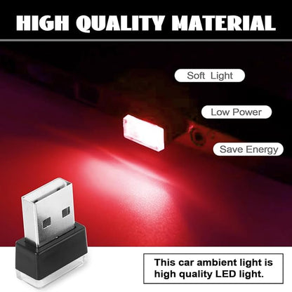 NTNEV 4PCS USB LED Car Interior Atmosphere Lamp, Mini Led USB Lights for Car Decoration, Ambient Lighting Kit, Plug-in USB Interface, Universal Car Interior Accessories (Red)