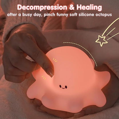 YR YRHH-PET Pink Octopus Night Light,LED Squishy Novelty Animal Cute Lamp, Food Grade Silicone Nightlight, 3 Level Dimmable, Light Up Octopus Decor for Room College Dorm, Boy Girl Gifts