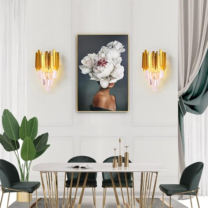 FRIXCHUR Gold Crystal Wall Light 3 Tiers Crystal Wall Sconce Lighting Led Wall Lamp Modern Wall Light Bedside Crystal Wall Lamp for Bedroom Bathroom Living Room Hallway Staircase 2X E12