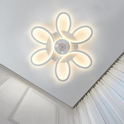 Ceiling Fans with Lights and Remote, 25 Inch Modern Low Profile Flush Mount Ceiling Fan, Dimmable LED Ceiling Light Fixture, Small Ceiling Fans for Bedroom, Kitchen, Indoor-White