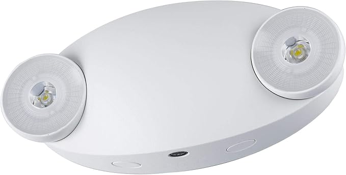 Sunlite 05269-SU Compact LED Emergency Light Fixture, 2 Watts, 120-277 Volt, Dual Heads, 90-Minute Battery Backup, Wall or Ceiling Mount, IP20, UL Listed, White