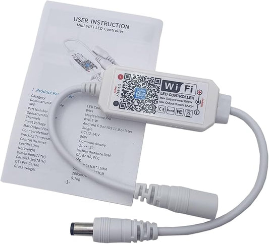 LED Smart WiFi Controller, Single Color LED Strip Lights WiFi Controller Compatible with Android iOS, 12-24V 96W LED Strip Light Remote Controller Support Voice Control