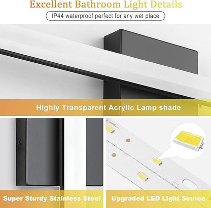 Combuh 2 Pack Bathroom Light Fixtures Black Vanity Lights Bar 24 Inch 14W Bathroom Lights Over Mirror IP44 Wall Sconces Cool White 6000K