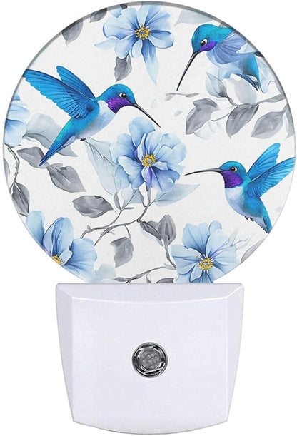 EKOBLA Hummingbird Night Light, Blue Bird Peony Flower Plug into Wall with Dusk to Dawn Light Sensors, Warm Nightlights for Bedroom, Bathroom, Hallway, Kitchen, Gifts for Girls Women