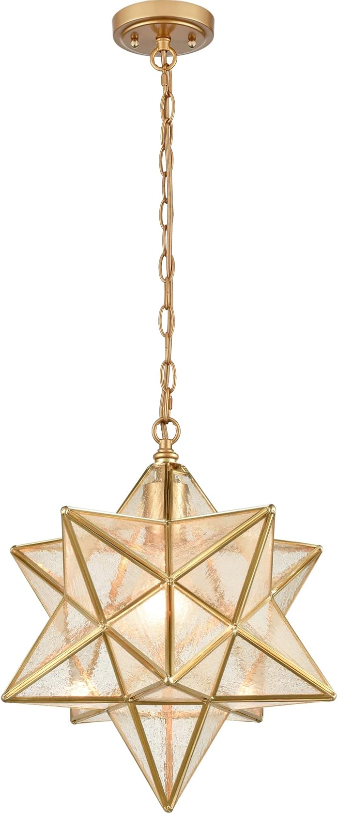 DAYCENT Brass Moravian Star Pendant Lighting Seeded Glass Pendant Lights 13 1/2 inches