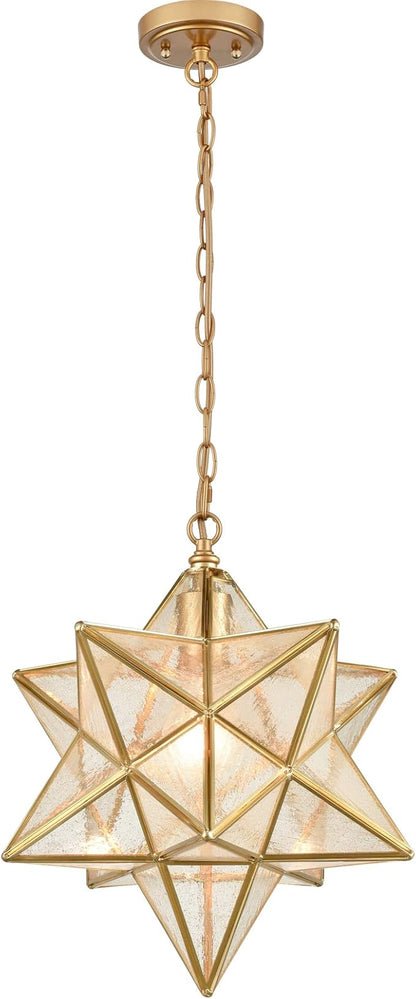 DAYCENT Brass Moravian Star Pendant Lighting Seeded Glass Pendant Lights 13 1/2 inches