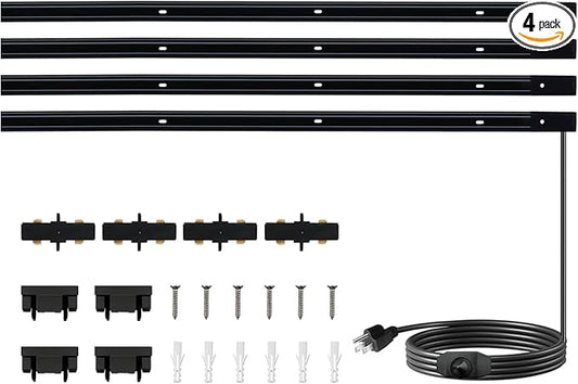 Black H Type Track Lighting Rails Kit with 13FT Track Lighting System Single Circuit 3-Wire-1 H Track Rail with 4 I Connectors, Made of Aluminum
