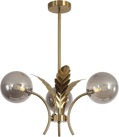 BOKT Smoke Gray Glass Farmhouse Sputnik Chandelier Modern Mid Century 3 Globe Ceiling Lamp Gold Pendant Lighting Fixture for Bedroom Living Dining Room Foyer Bulb Included