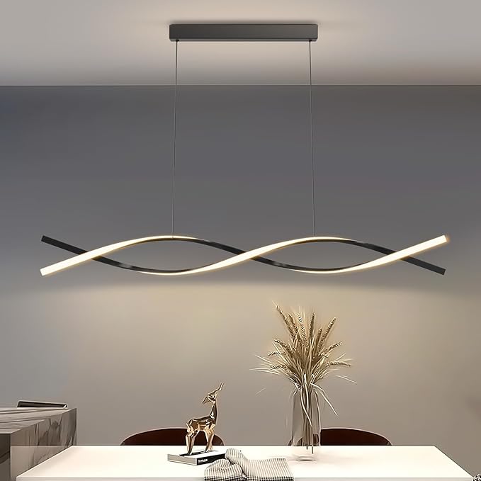 Modern Ceiling Pendant Lights, 57in Chandelier Dimmable with Remote Control 3000k-6000K Adjustable Color Temperature, Aluminum Island Lighting Lamp Fixture for Kitchen, Dining Room