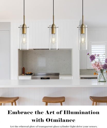 Gold Glass Pendant Lights, Island Pendant Lights for Kitchen, Blown Glass Pendant Light 2 Packs, Modern Kitchen Pendant Light, Hanging Pendant Lights for Kitchen Island, Dining Living Room