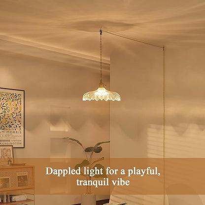 Plug in Pendant Light, 14Ft Cord Clear Glass Shade Hanging Light, Industrial Pendant Light for Dinning Room On/Off Switch Hanging Lamp Plug in, Bedroom and Kitchen Island