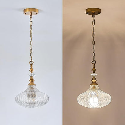 3-Light Chandelier,Vintage Gold Farmhouse Pendant Light Fixture for Kitchen,Adjustable Hanging Lighting with Clear Glass Shade for Hallway Bedroom Entryway Dining Room Island