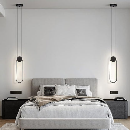 Modern Black LED Pendant Lights Fixtures, 2 Pack Minimalist Design Oval Pendant Lighting for Kitchen Island,Warm White Hanging Light for Bedroom Dining Room Bathroom 8W