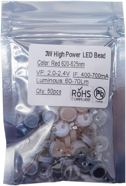 50 pcs High Power Led Chip on Board 3W Red (400mA-700mA / DC 2V-2.4V / 3 Watt) Super Bright Intensity SMD COB Light Emitter Components Diode 3 W Bulb Lamp Beads DIY Lighting