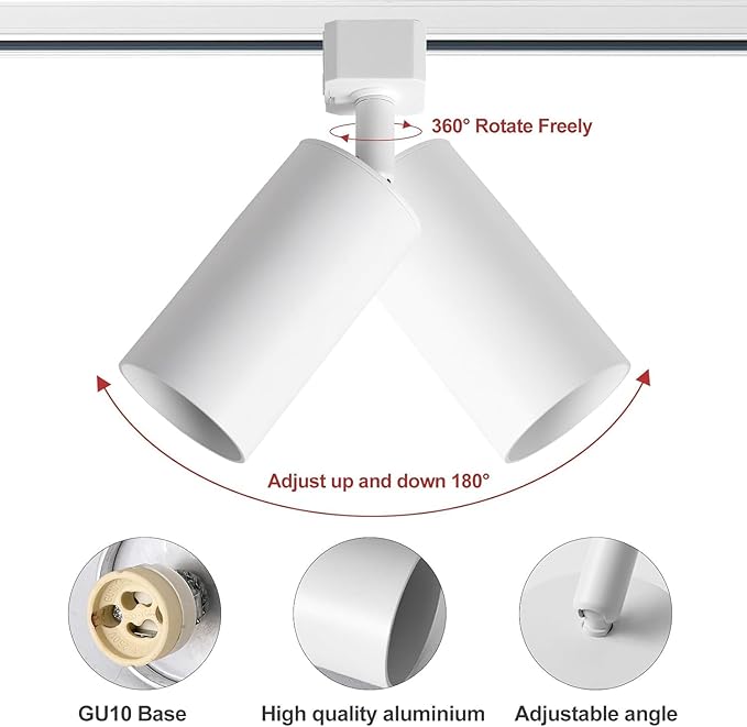Plug in Track Lighting with Power Cord, 6-Light GU10 Track Lighting Kit with 6.6FT H Type Track Lighting Rails, Modern Kitchen LED Track Lighting Fixtures Ceiling Spot Light, White (No Bulbs)