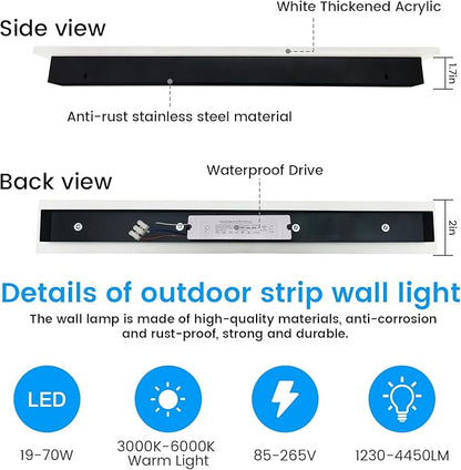 Porch Wall Lights - 2pack 31.5inch Long Strip Modern Outdoor Wall Light Fixture, Black Wall Mount Exterior Lighting Wall Sconce Outside Garage Lights for House, Courtyard, Corridor