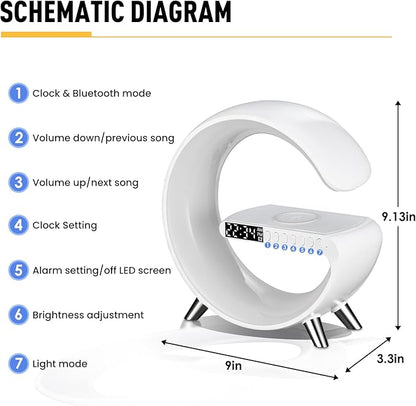 LeeNabao Smart LED Table Lamp, 4-in-1 Wireless Charger, Night Light, Alarm Clock, and Bluetooth Speaker with App Control for Bedroom, Office, and Home Decor (White)