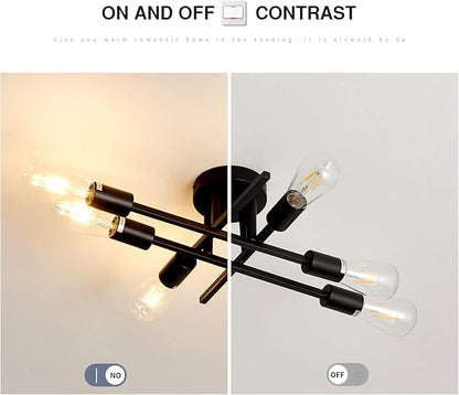 ZGLAOJT 6-Lights Semi Flush Mount Ceiling Light Fixture，Black Industrial Chandelier，Farmhouse Lighting for Dining Room Living Room Kitchen Bedroom
