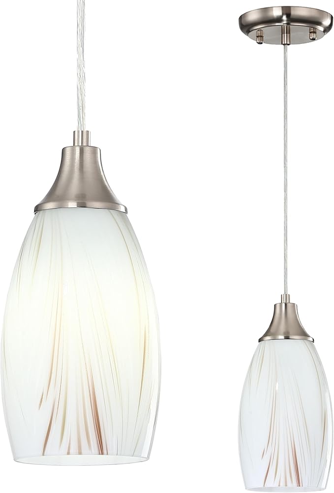 Mini Milk Glass Pendant Lights,Handcrafted Art Glass Pendant Hanging Light fixtures with Brushed Nickel Finish Adjustable Cord Glass Pendant Light Shade for Kitchen Island,Hallway,Dining Room