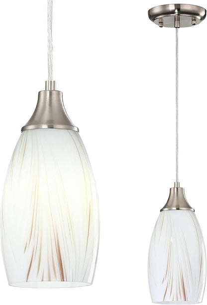 Mini Milk Glass Pendant Lights,Handcrafted Art Glass Pendant Hanging Light fixtures with Brushed Nickel Finish Adjustable Cord Glass Pendant Light Shade for Kitchen Island,Hallway,Dining Room