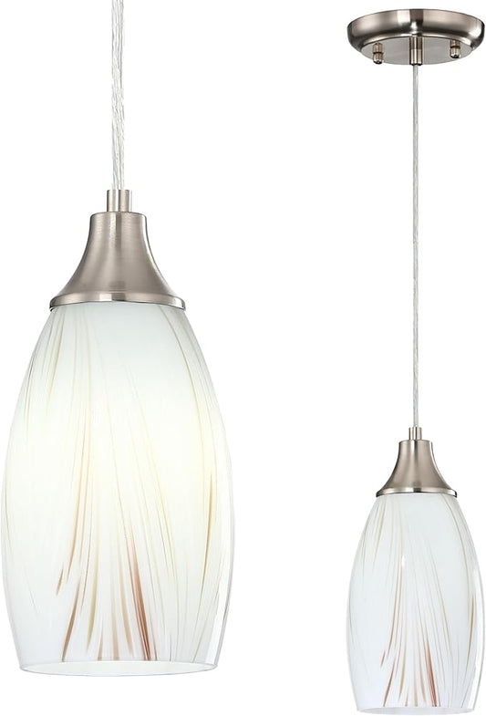 Mini Milk Glass Pendant Lights,Handcrafted Art Glass Pendant Hanging Light fixtures with Brushed Nickel Finish Adjustable Cord Glass Pendant Light Shade for Kitchen Island,Hallway,Dining Room
