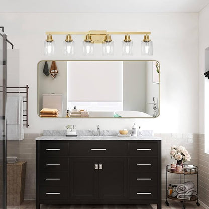 6 Light Gold Bathroom Vanity Light,Bathroom Light Fixtures, 38" Modern Brushed Gold Vanity Lighting Fixtures for Bathroom Over Mirror, Gold Sconces Wall Lighting for Bedroom