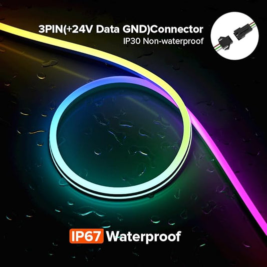 BTF-LIGHTING WS2811 IC RGB Chasing Color Neon Light 16.4FT DC24V 90IC 108LED/m T0817 IP67 Waterproof Flexible Addressable Rope LED Strip for Wall Bedroom Indoor DIY Decor (No Adapter or Controller)