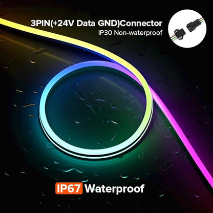 BTF-LIGHTING WS2811 IC RGB Chasing Color Side Emitting Neon Light 9.8FT DC24V 54IC 108LED/m T0615 IP67 Waterproof Flexible Addressable Rope LED Strip for Indoor DIY Decor (No Adapter or Controller)