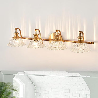 XIEDUN Bathroom Light Fixtures 4 Lights Vanity Lighting Fixtures Matte Brass Vintage Vanity Light Fixture Vanity Lights for Bathroom