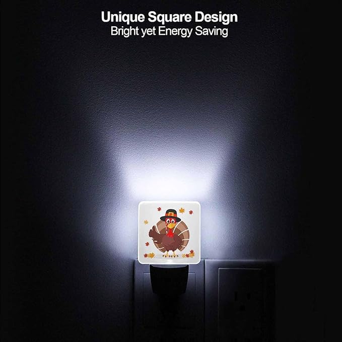 LED Night Light Plug into Wall with Dusk to Dawn Light Sensor White Energy Efficient Thanksgiving Day Turkey in Hat Nightlight for Bedroom Bathroom Hallway Living Room Kitchen