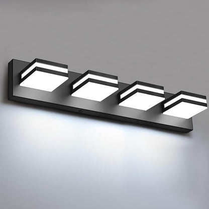 IZORRO LED Modern Bathroom Lights Fixtures(4-Light,Dimmable,360°Rotate),Matte Black Acrylic Wall Lighting,Vanity Lights for Bathroom Over Mirror - 6000k 24In （No Assembly Required）