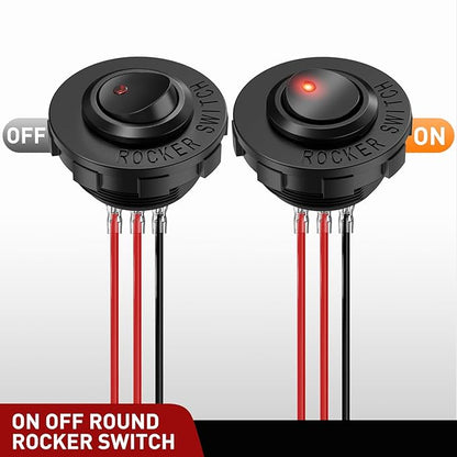 Nilight 1PC Round Rocker Switch with Shell 12V 24V 20A Red LED Toggle swtich with 16AWG Wires SPST 3Pin 2 Position for Car Truck Vehicle Boat Marine Rocker On Off Control