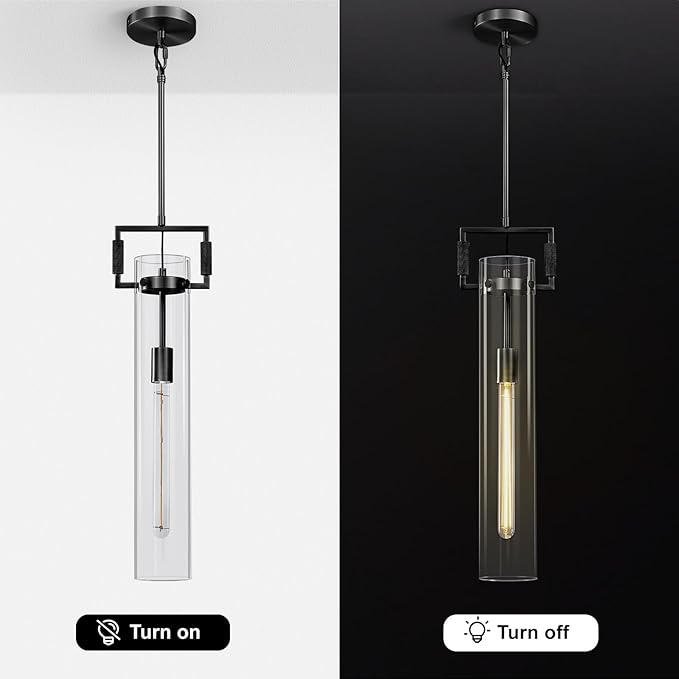 21.6'' Black Pendant Lights Kitchen Island, Modern Large Kitchen Pendant Lighting Over Island,Long Glass Pendant Light Fixtures for Dinning Room Bedroom Bathroom