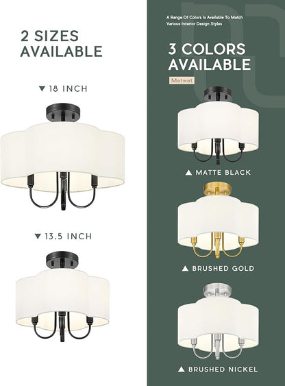 4-Light Semi Flush Mount Ceiling Light, 13.5" Vintage Light Fixtures Ceiling Mount with Fabric Shade in Quatrefoil for Kitchen Entryway Hallway Bedroom, Matte Black, SM179-MB