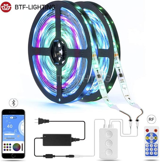BTF-LIGHTING WS2812B WS2811 1903 Built-in Mic Music SP601E Bluetooth Controller with Dual Signal Output Ports for LED Module Pixel Strip Light Andriod iOS APP /3 Keys Button/RF Remote Control