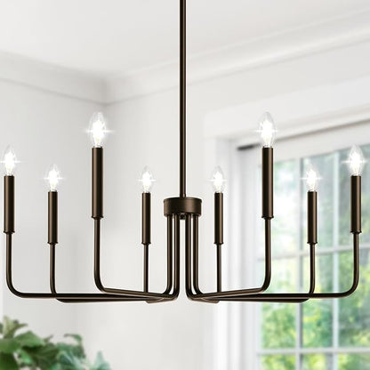 8-Light Farmhouse Chandelier for Dining Room Lighting Fixtures Hanging, Oil-Rubbed Bronze Dining Light Fixtures Industrial Chandelier for Bedroom, Foyer, Hall, Kitchen, Living Room and Entryway