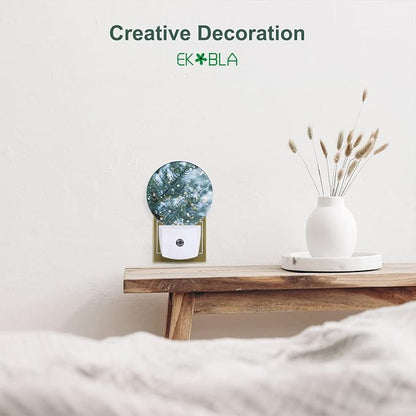 EKOBLA Winter Pine Tree Plug-in Night Light, Snowy Branch & Snowflake LED Nightlight with Auto Sensor for Bedroom & Bathroom Decor